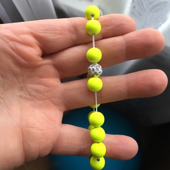 Neon Yellow Ball Shamballa Stretch Bracelet Unisex - Picture 4 of 8
